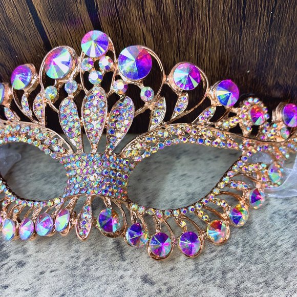 Gold Masquerade Mask, Crystal Mask Rhinestone, Venetian, Party, Mardi Gras, Gift - Picture 2 of 4